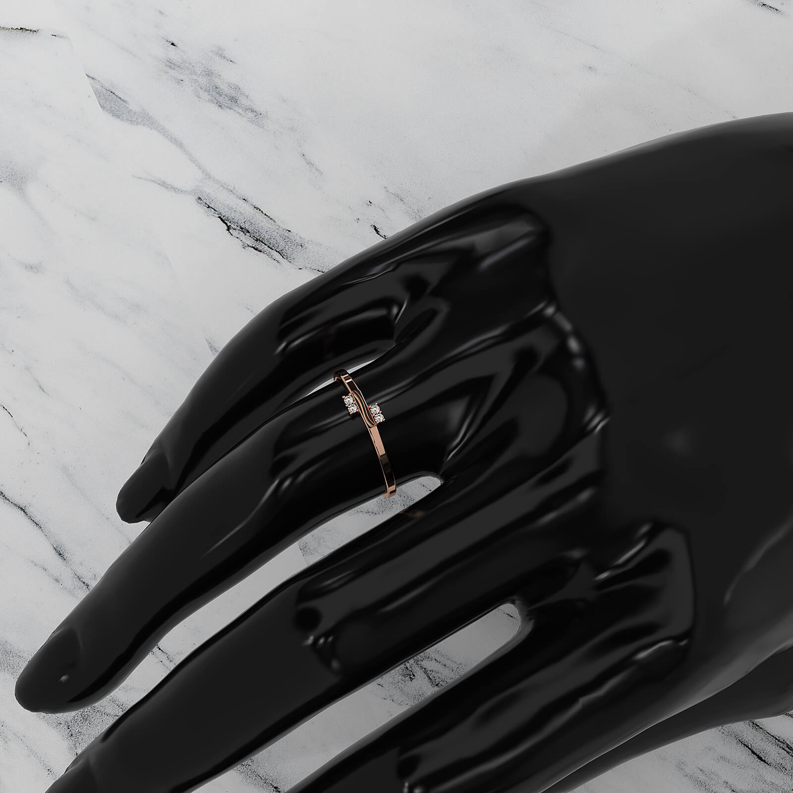 Stackable 4 Stone Round Lab Diamond Swirl Wedding Ring 0.03ctw.